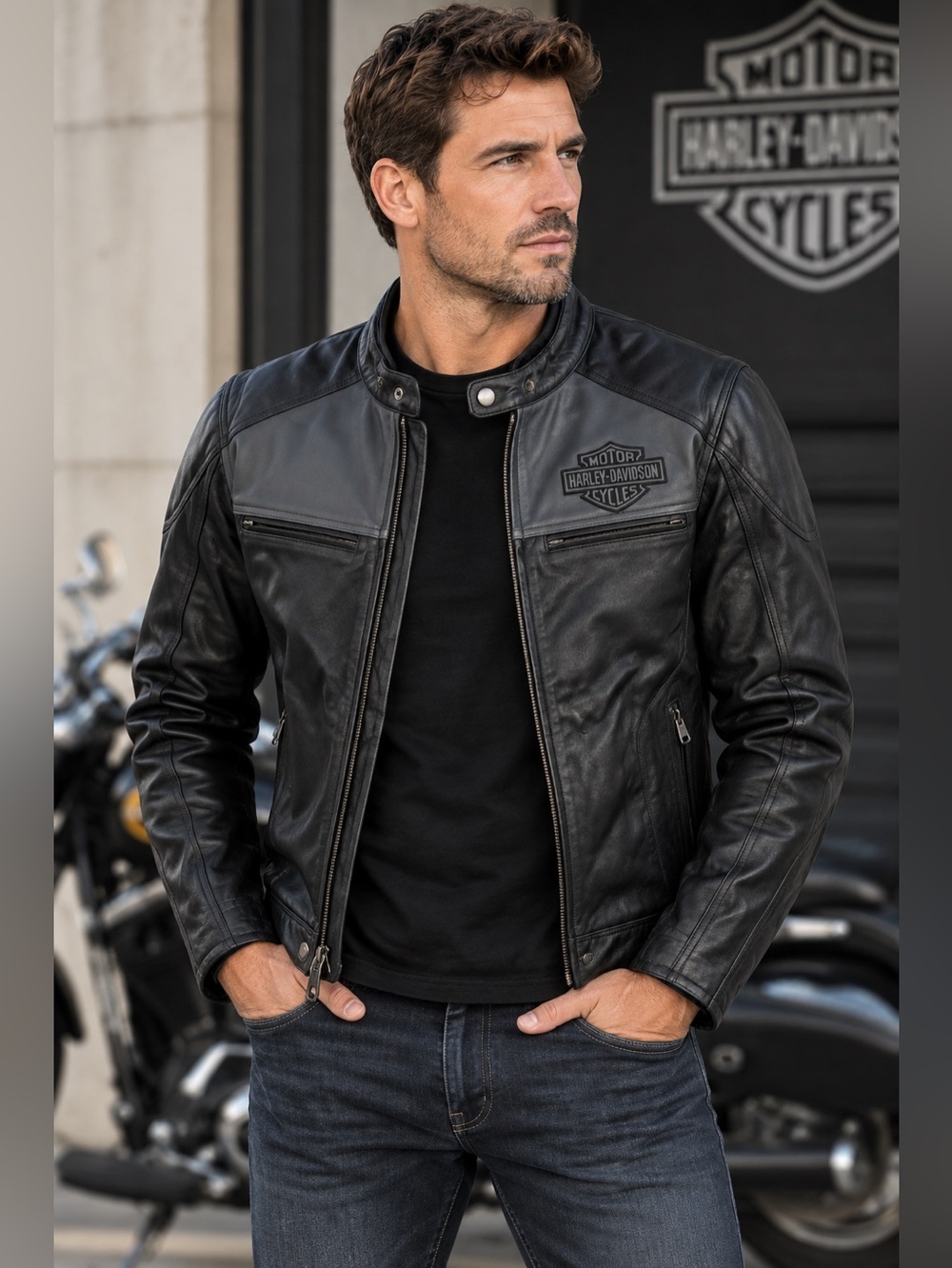 Harley-Davidson Men’s Black Genuine Leather Motorcycle Jacket NWT Size M